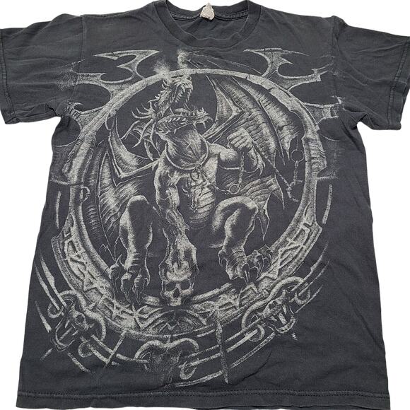 Vintage Dragon Mystical Creature Skull Folktale Graphic T-Shirt Size Small - Picture 1 of 7